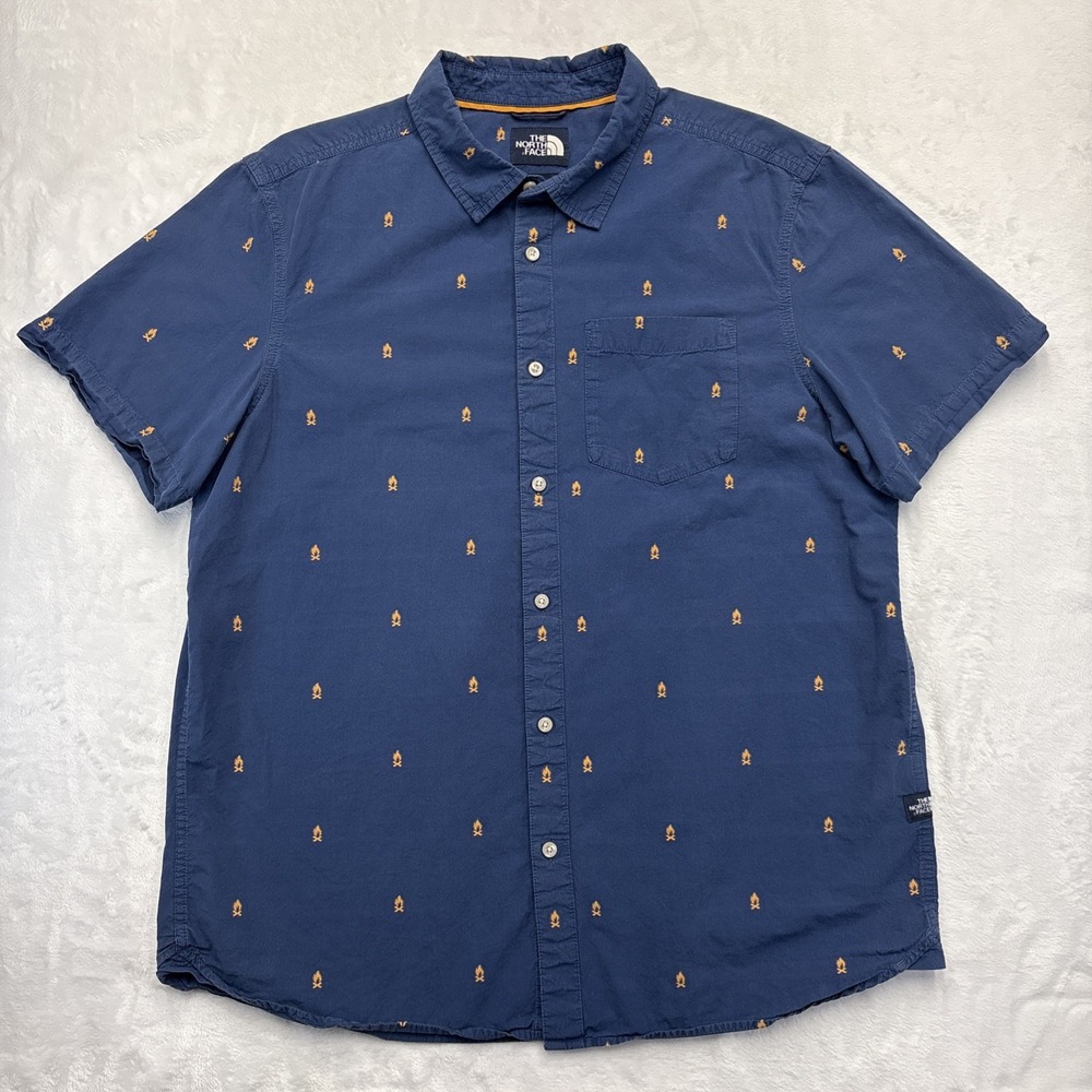 The North Face Campfire Shirt Men XL Navy Short Sleeve Button Down Cotton